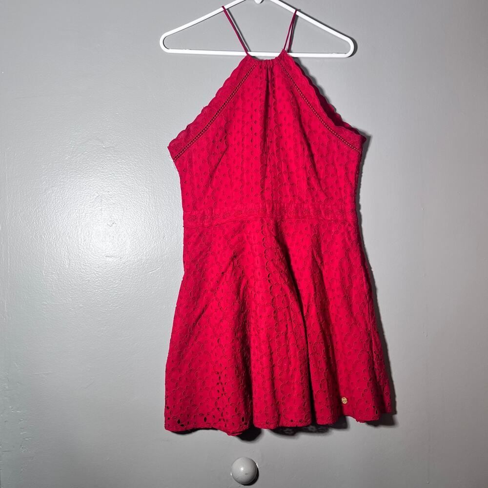 Superdry Red Halter Neck Skater Dress Lace w/ pockets Fit Flare Size 8 Christmas